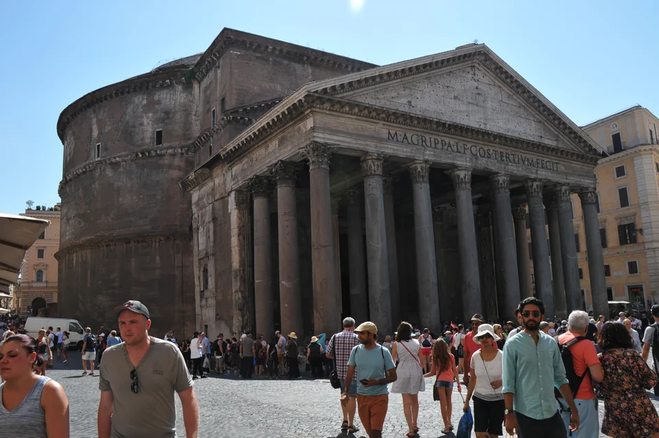 The Pantheon's portico and ancient rotunda in daylight