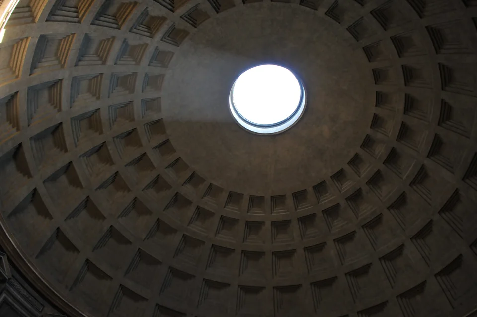 The open oculus and coffered dome of the Pantheon