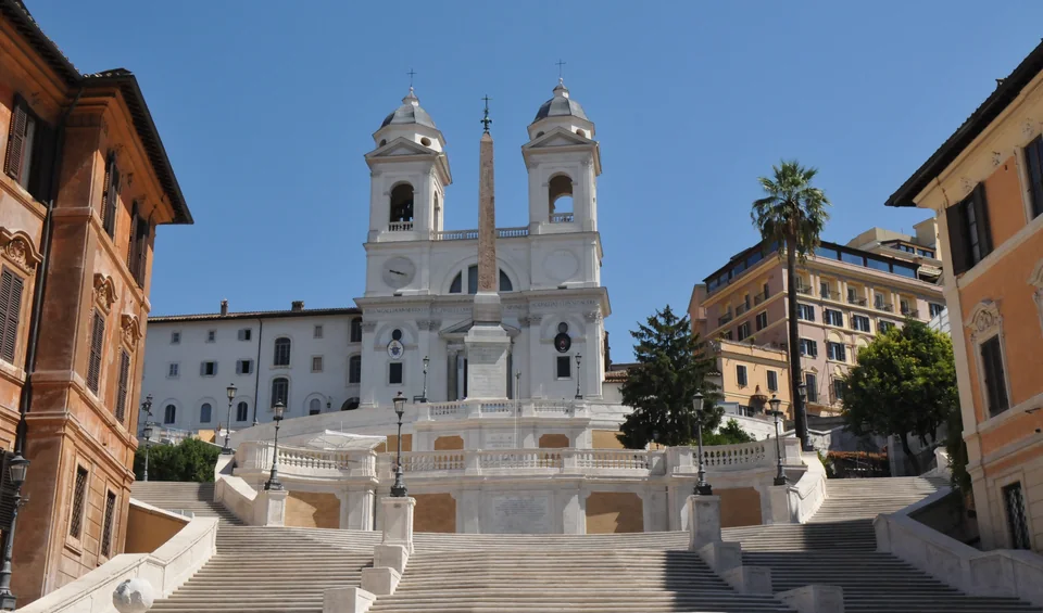 The Spanish Steps rising toward the twin towers of Trinità dei Monti