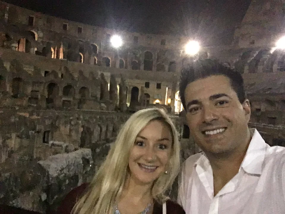 Alex and Kristin inside the Colosseum at night